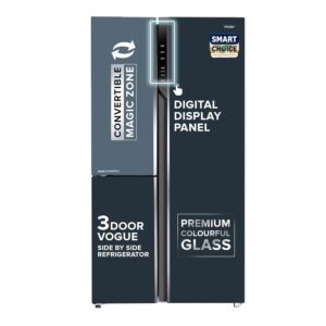 Haier 598L 3Star Vogue 3-Door Side by Side Frost Free Refrigerator|Expert Inverter Technology|Digital Display Panel|Triple Twist Ice Maker|Deo Fresh Technology (HRT-683GOG, Grey Onyx Glass)
