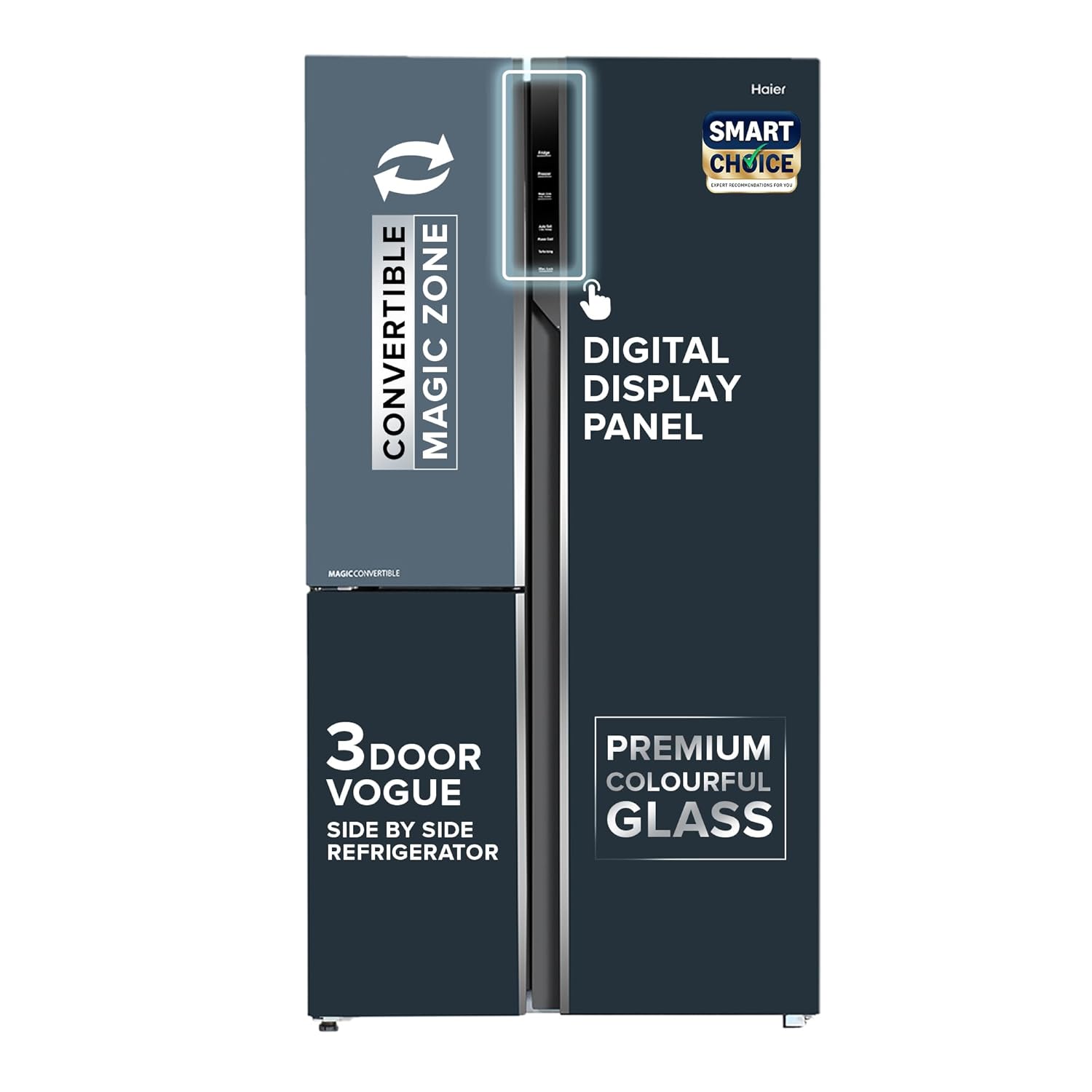Haier 598L 3Star Vogue 3-Door Side by Side Frost Free Refrigerator|Expert Inverter Technology|Digital Display Panel|Triple Twist Ice Maker|Deo Fresh Technology (HRT-683GOG, Grey Onyx Glass)