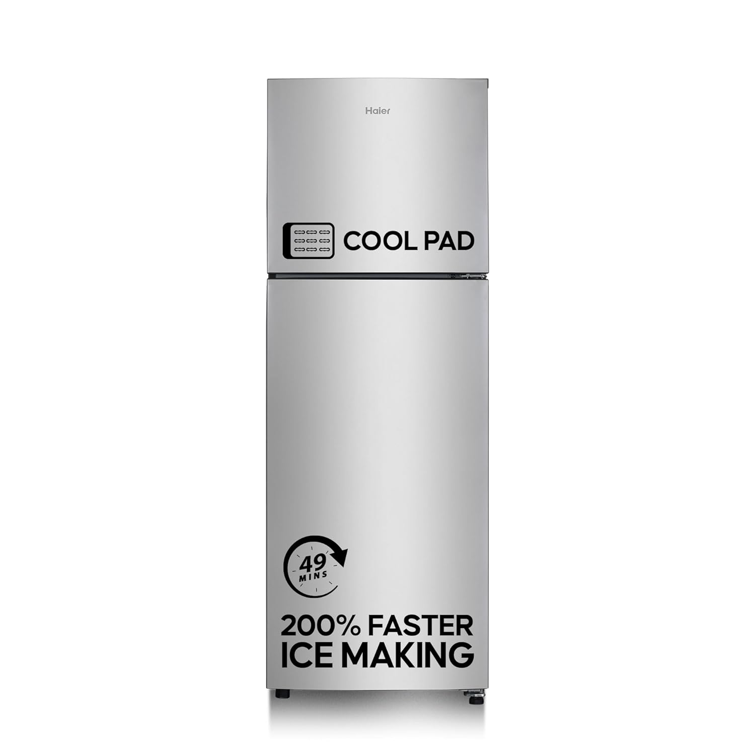 Haier 240L 2 Star Frost Free Top Mount Double Door Refrigerator|Cool Pad|200% Faster Ice Making in 49 Minutes (HEF-252EGS-P, Moon Silver)