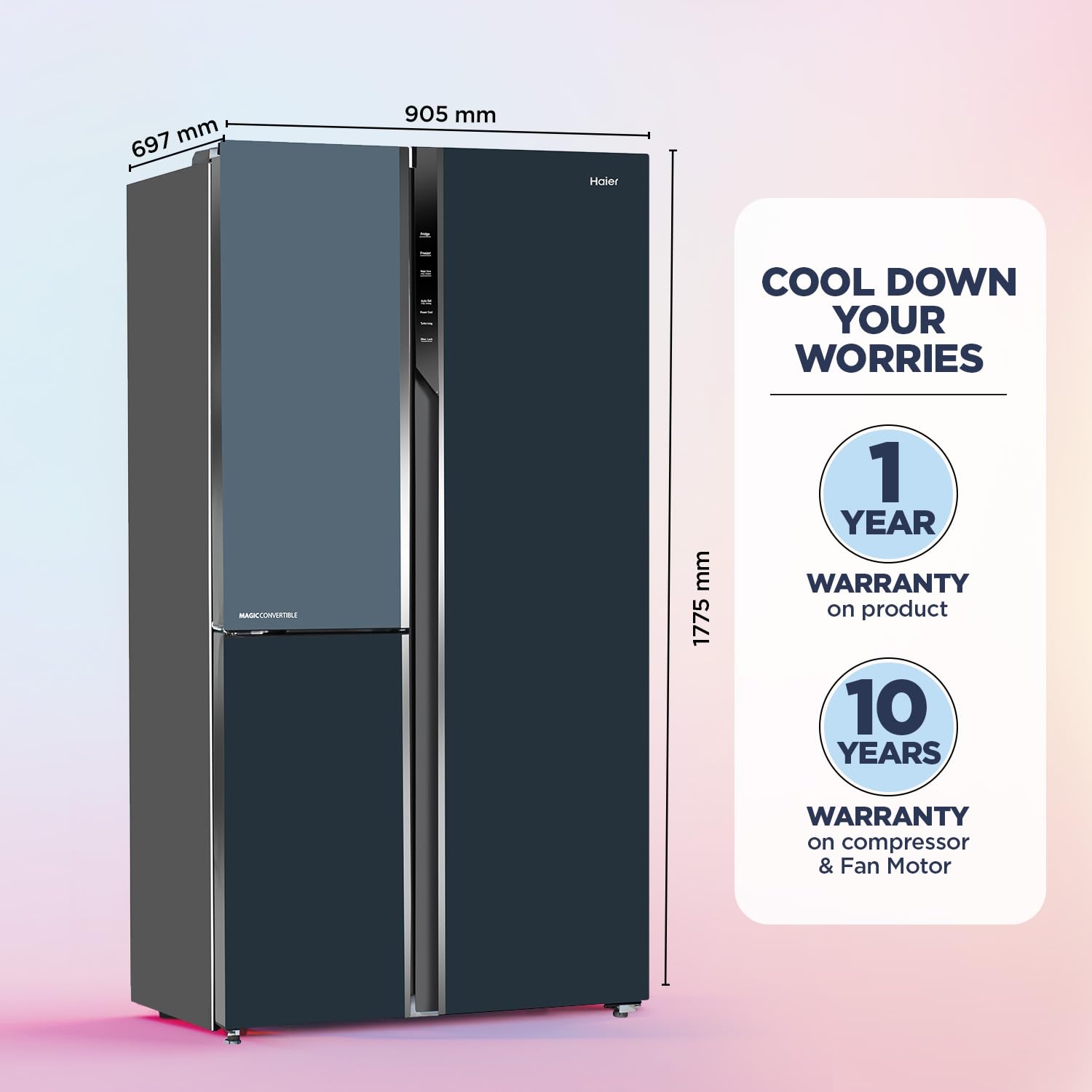 Haier 598L 3Star Vogue 3-Door Side by Side Frost Free Refrigerator|Expert Inverter Technology|Digital Display Panel|Triple Twist Ice Maker|Deo Fresh Technology (HRT-683GOG, Grey Onyx Glass) - Image 2