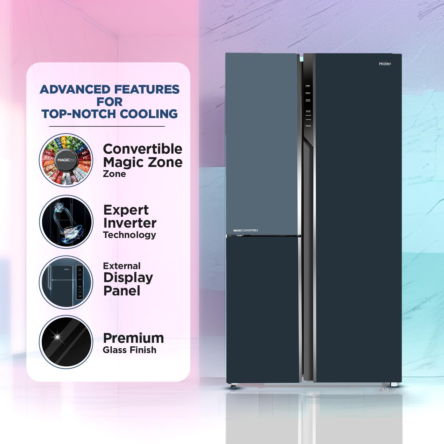 Haier 598L 3Star Vogue 3-Door Side by Side Frost Free Refrigerator|Expert Inverter Technology|Digital Display Panel|Triple Twist Ice Maker|Deo Fresh Technology (HRT-683GOG, Grey Onyx Glass) - Image 6