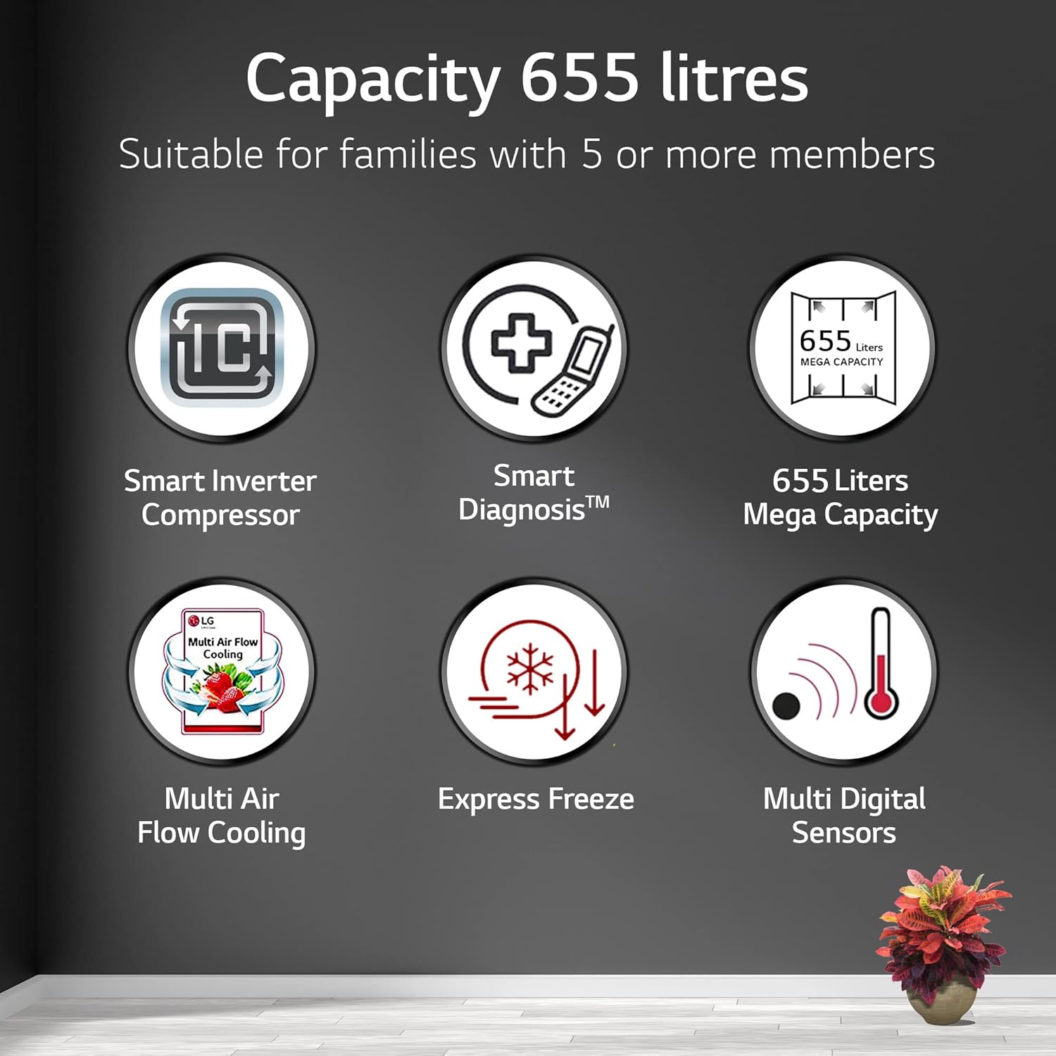 LG 655 L Frost Free Smart Inverter Double Door Side by Side Refrigerator (GL-B257HWBY, Western Black, Express Freezing | Multi Air-Flow) - Image 4