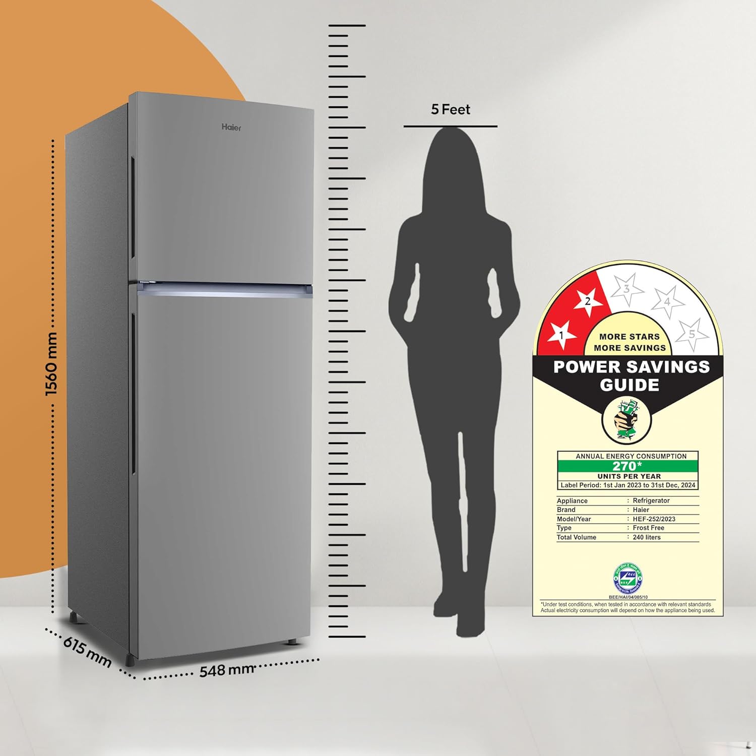 Haier 240L 2 Star Frost Free Top Mount Double Door Refrigerator|Cool Pad|200% Faster Ice Making in 49 Minutes (HEF-252EGS-P, Moon Silver) - Image 2