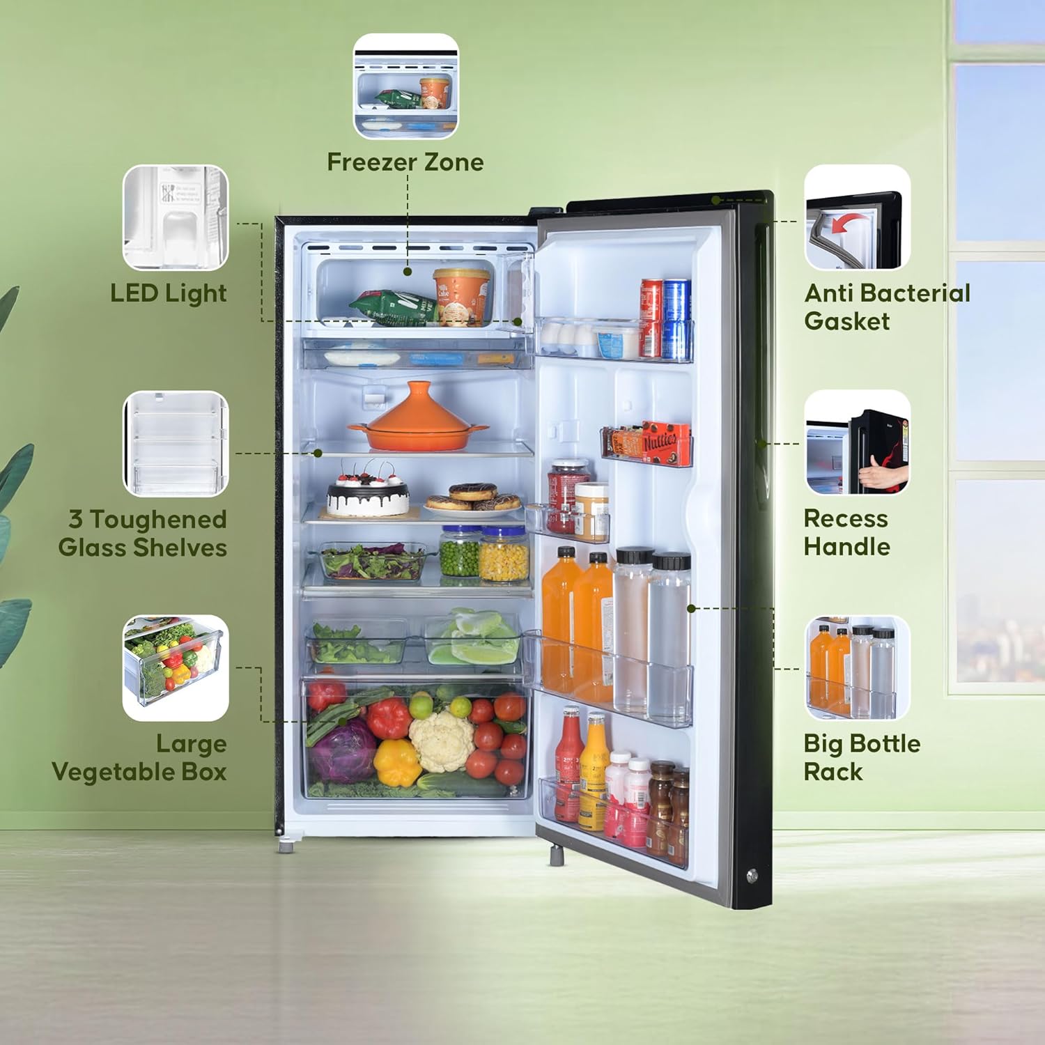 Haier 190 L, 5 Star, Direct-Cool Single Door Refrigerator (HED-205RG, Spiral Glass) - Image 5