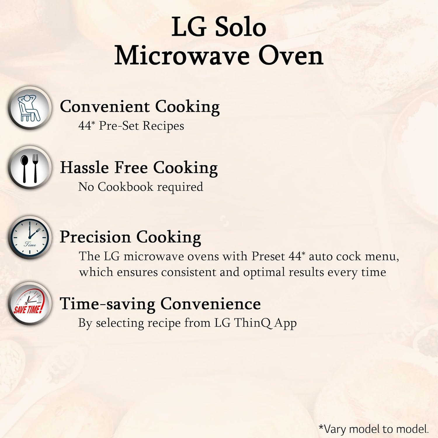 LG 20 L Solo Microwave Oven (MS2043BP, Black, Health plus Menu, I-Wave Technology, Indian Cuisine, Even Reheat & Defrost, Auto Cook Menu, Anti-Bacterial Cavity & Steam Clean) - Image 3