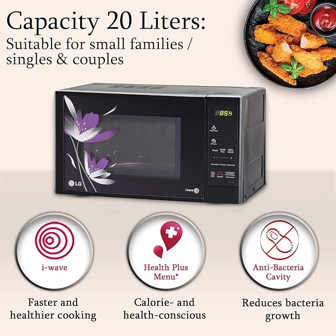 LG 20 L Solo Microwave Oven (MS2043BP, Black, Health plus Menu, I-Wave Technology, Indian Cuisine, Even Reheat & Defrost, Auto Cook Menu, Anti-Bacterial Cavity & Steam Clean) - Image 5